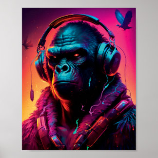 Poster Portrait De Gorilla Portant Un Casque