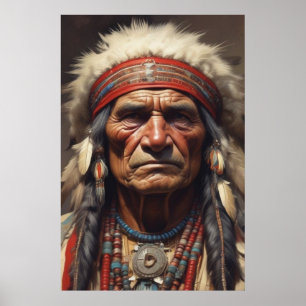 Poster Portrait de guerrier chef indien Geronimo