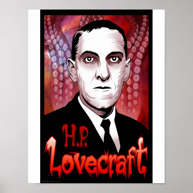 Poster Portrait de H.P. Lovecraft (rouge) (Devant)