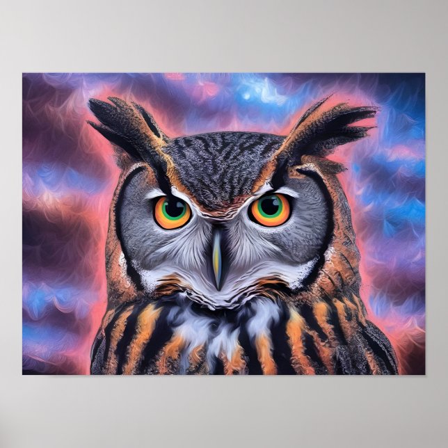 Poster Portrait de hibou Abstrait (Devant)