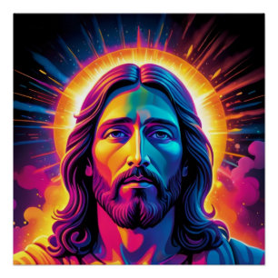 Poster Portrait de Jésus en style Neon Bold