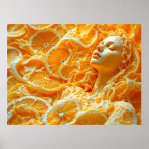 Poster Portrait de la femme parmi les oranges - Fruit Art