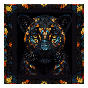Poster Portrait de la Panthère noire en mosaïque