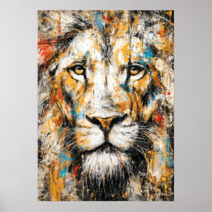 Poster Portrait de lion expressionniste abstrait moderne 