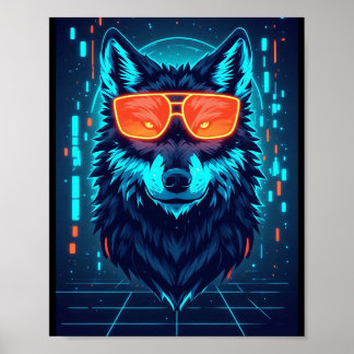 Poster Portrait de Loup Alpha Néo-Cyberpunk pour Décorati