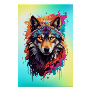 Poster Portrait de loup coloré Art animalier abstrait-876