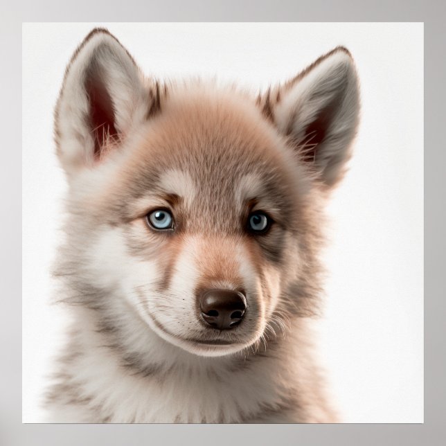 Poster Portrait de loup de bébé mignon | Carré 1:1 (Devant)