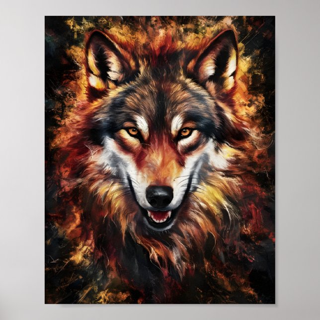 Poster Portrait de loup en feu (Devant)