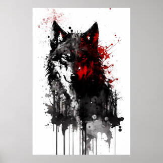 Poster Portrait de loup gris encre
