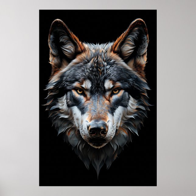 Poster Portrait de loup majestueux - Art animal hyperréel (Devant)