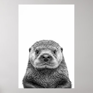Poster Portrait de loutre de mer moderne noir blanc