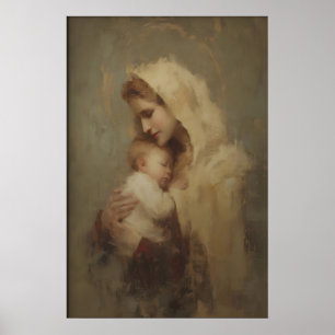 Poster Portrait de Marie tenant l'enfant Jésus, Mur chrét