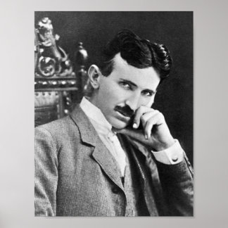 POSTER PORTRAIT DE NIKOLA TESLA EN NOIR ET BLANC