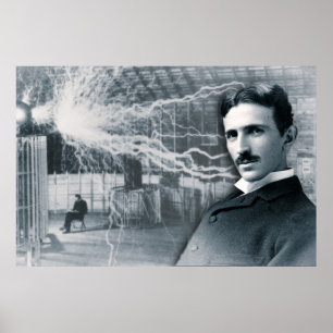 POSTER PORTRAIT DE NIKOLA TESLA EN NOIR ET BLANC