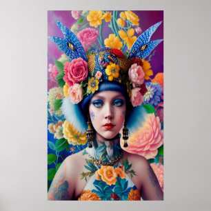 Poster Portrait de princesse florale