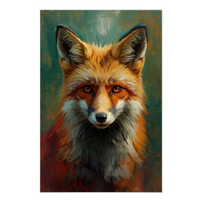 Poster Portrait de Renard Rouge Artistique - Peinture à l (Devant)