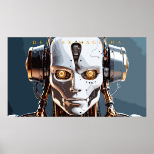 Poster Portrait de Robot en Or Blanc Deus Ex Machina