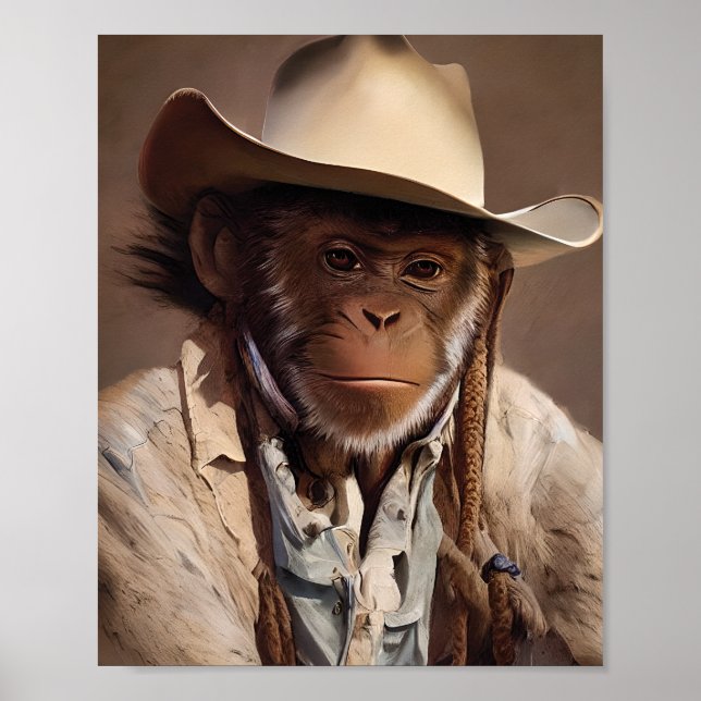 Poster Portrait de singe Cowboy (Devant)
