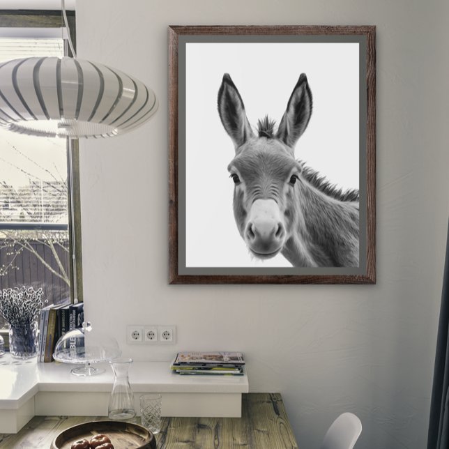 Poster Portrait de tête d'âne noir blanc (Créateur téléchargé)
