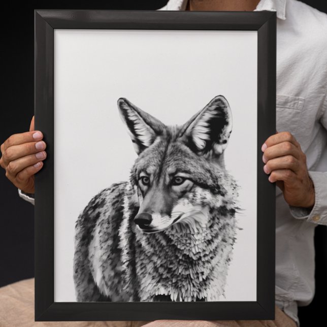 Poster Portrait de tête de coyote Animal blanc noir (Créateur téléchargé)