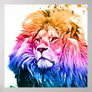 Poster Portrait de tête de lion coloré