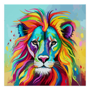 Poster Portrait de tête de lion coloré
