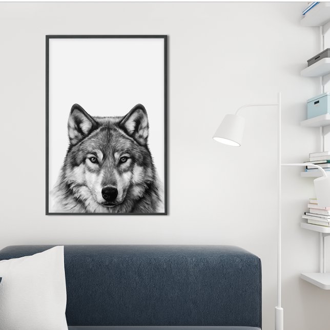 Poster Portrait de tête de loup noir blanc (Créateur téléchargé)