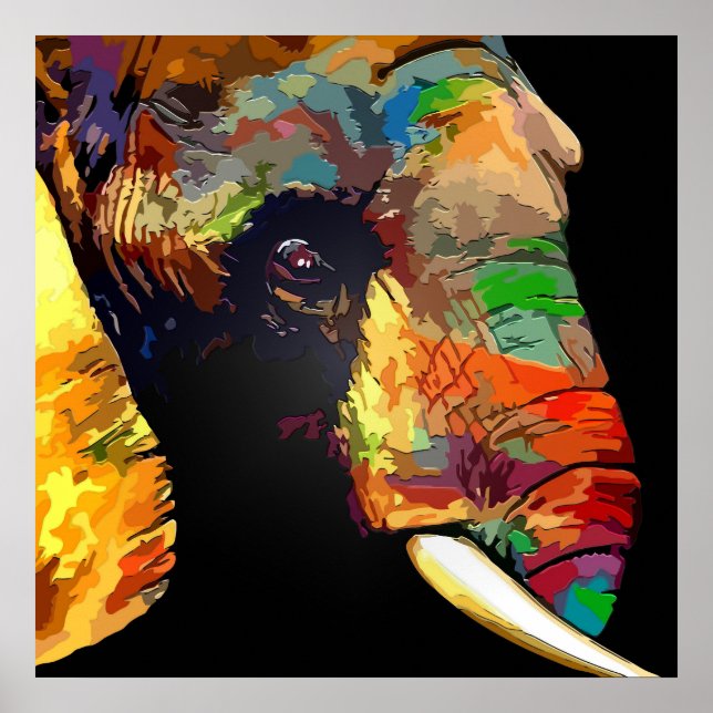 Poster Portrait de tête d'éléphant coloré (Devant)