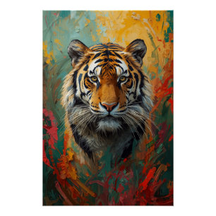 Poster Portrait de tigre artistique Peinture à l'huile vi
