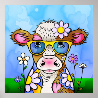 Poster Portrait de vache gribouillé