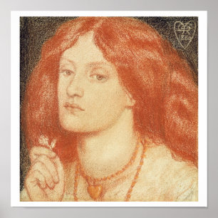 Poster Portrait d'Elizabeth Siddal (1834-62), 1860 (rouge