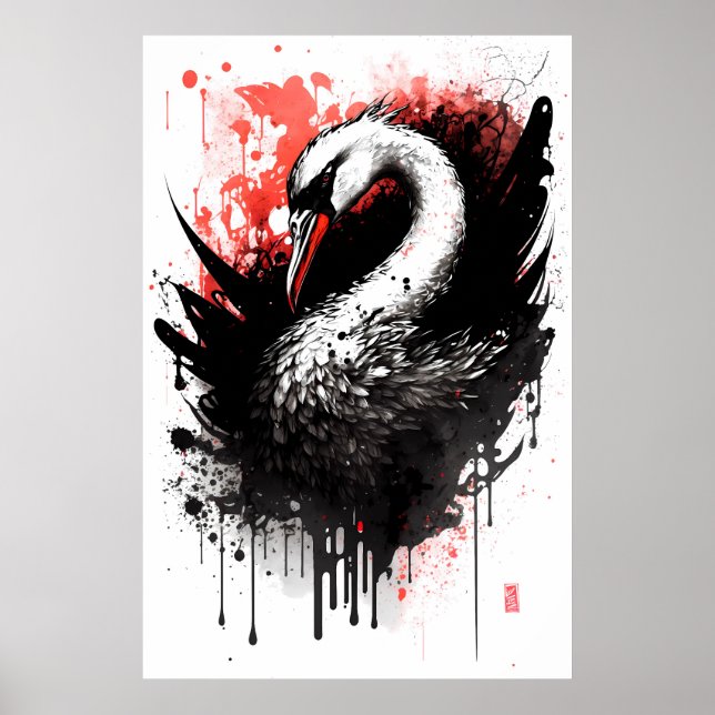 Poster Portrait d'encre d'un cygne (Devant)