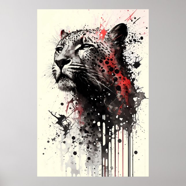Poster Portrait d'encre Jaguar (Devant)