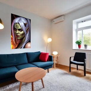 Poster Portrait des femmes hybrides orcs humains Art AI