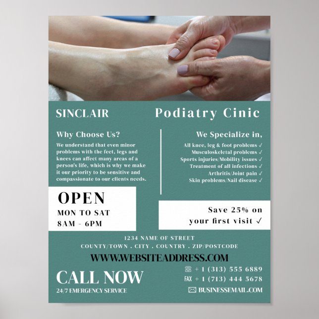 Poster Portrait d'examen pieds, Clinique de podiatrie, Po (Devant)