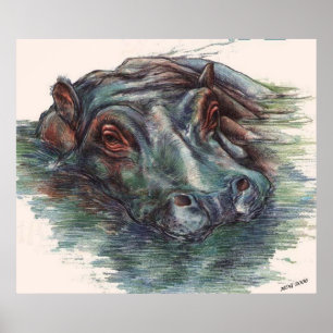 Poster Portrait d'hippopotame de peinture d'hippopotame