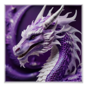Poster Portrait D'Imaginaire D'Un Dragon Violet Et Blanc
