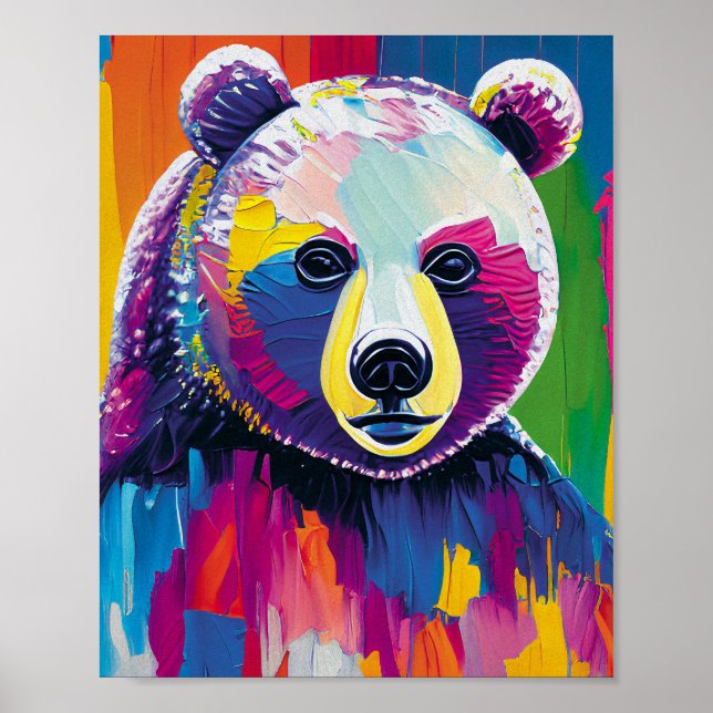 Poster Portrait d'ours coloré (Devant)