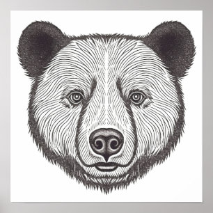 Poster Portrait d'ours noir et blanc Cute Stencil Art
