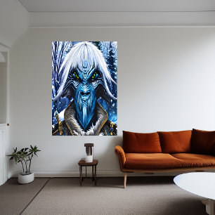 Poster Portrait d'un alien bleu aux cheveux blancs   Art 