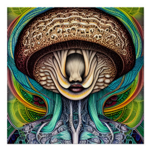 Poster Portrait d'un champignon avec des caractéristiques