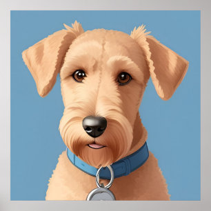 Poster Portrait d'un chien mignon portant un collier bleu