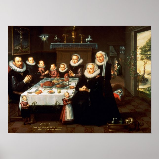 Poster Portrait d'une famille disant Grace avant un repas (Devant)