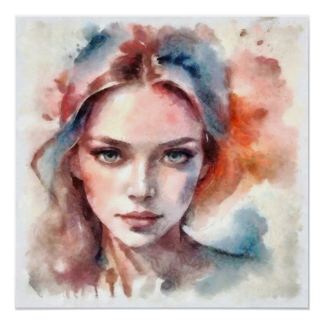 Poster Portrait d'une femme aquarelle (Devant)