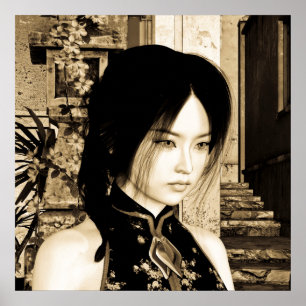 Poster Portrait d'une femme asiatique vintage
