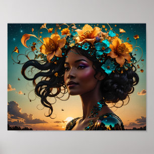 Poster portrait d'une femme avec des fleurs