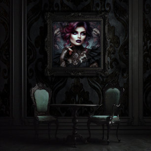 Poster Portrait d'une femme gothique Fond Art Nouveau