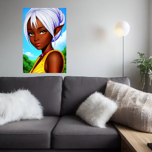 Poster Portrait d'une femme hybride elfe humain Art AI