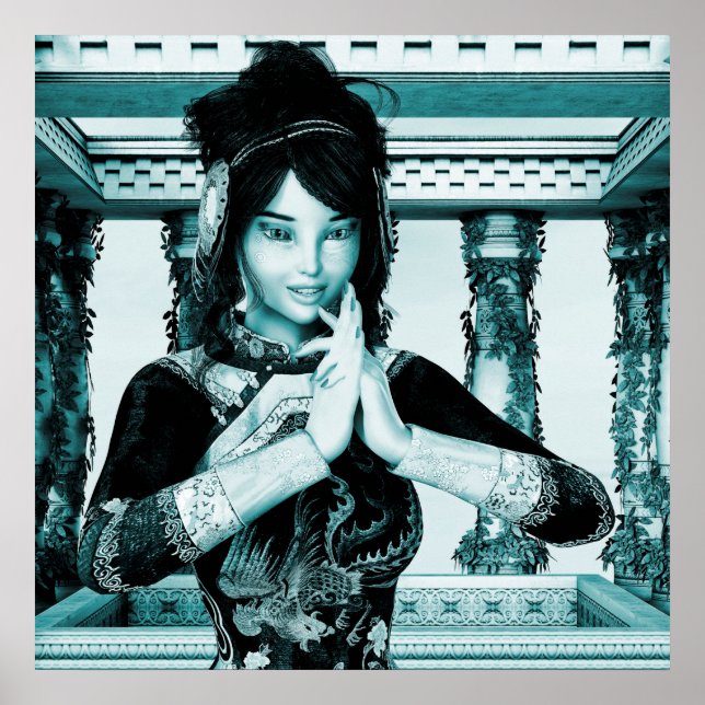 Poster Portrait d'une femme royale asiatique en bleu (Devant)