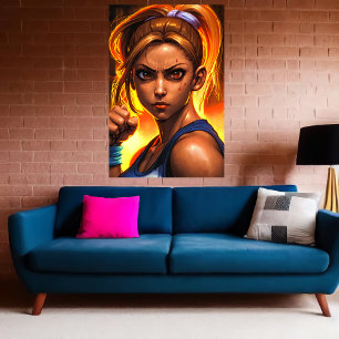 Poster Portrait d'une jeune femme combattant   Art AI